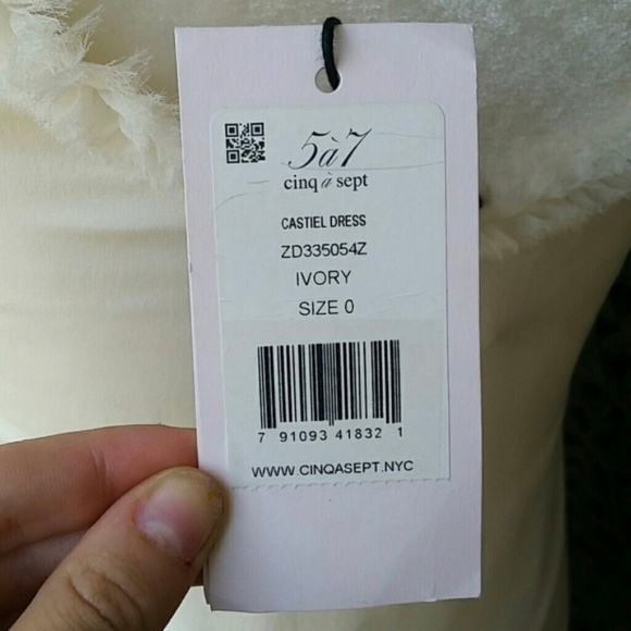 Castiel 100% Silk Ruffle Asymmetrical Ivory Dress - Picture 8 of 8